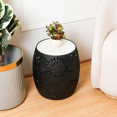Decor Side Table with White Marble Top & Black Metal Frame