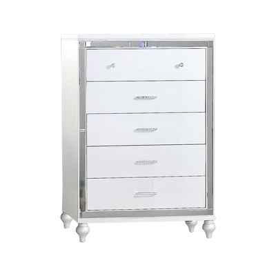 Sterling Mirror Framed 5 - Drawer Chest Made With Wood in WHITE Color Sterling Mirror Framed 5 - Drawer Chest Made With Wood in WHITE Color