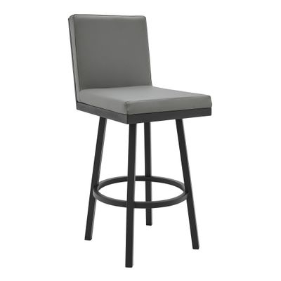 Corvin Swivel Modern Black Metal and Gray Faux Leather Bar and Counter