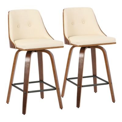 26 Mid - Century Modern Counter Stool in Walnut with Cream Faux