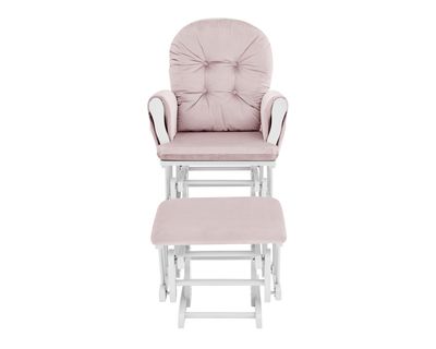 Mason Glider and Ottoman White Wood and Pink Fabric