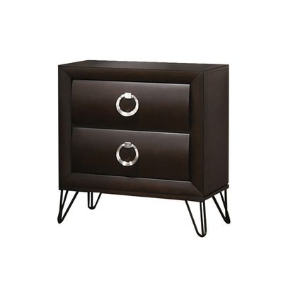 2 Drawers Nightstand with Ring Pulls, Dark Merlot - Cappuccino