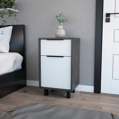 Nightstand Maryland Z, One Drawer, One Cabinet, Smokey Oak / White