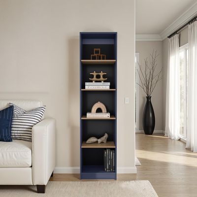 Blue and Natural Oak Balley Bookcase with Open Storage and 5 Shelf Blue and Natural Oak Balley Bookcase with Open Storage and 5 Shelf