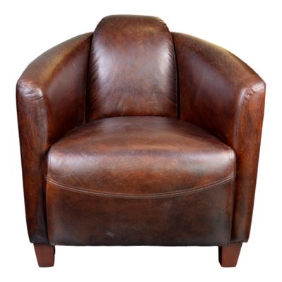 Accent Chair, Top - Grain Leather, Birch Frame, Dark Brown