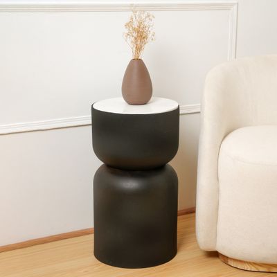 Modern Side Table with White Marble Top & Black Metal Frame