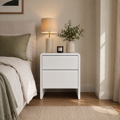 Contemporary Italian Curved Matte 2 - Drawer Nightstand / Cloud White