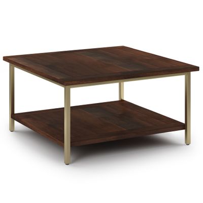 Glenna SOLID MANGO WOOD Square Coffee Table in Dark Brown/Gold