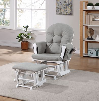 Mason Glider and Ottoman White Wood and Oyster Fabric - Gray