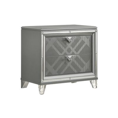 2 Drawers Nightstand with Mirror Trim, Silver