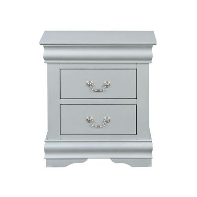 Wooden Nightstand with 2 Drawers in Platinum Finish - Silver grey