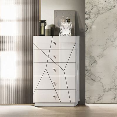 Esther White & Silver High Gloss Chest - Silver, White Esther White & Silver High Gloss Chest - Silver, White