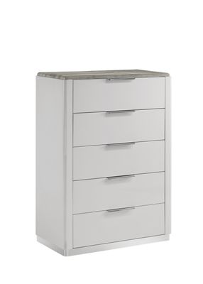 Jazz Modern 5 Drawer Chest with Gray Marble - Grain Top - White Jazz Modern 5 Drawer Chest with Gray Marble - Grain Top - White