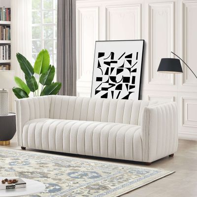 April Mid Century Modern Luxury Tight Back Beige Boucle Couch April Mid Century Modern Luxury Tight Back Beige Boucle Couch