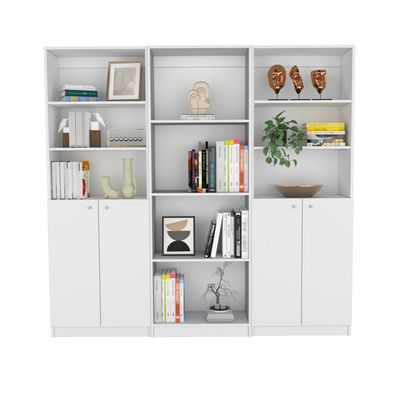 Emery 3 Piece Living Room Set with 3 Bookcases, White Emery 3 Piece Living Room Set with 3 Bookcases, White