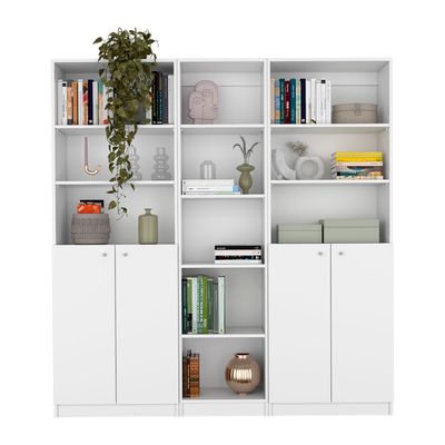 Levan 3 Piece Living Room Set with 3 Bookcases, White Levan 3 Piece Living Room Set with 3 Bookcases, White