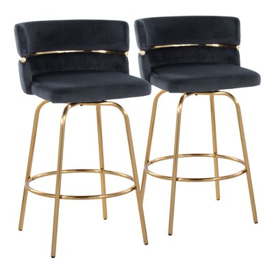 26 Fixed - Height Counter Stool with Swivel in Gold Metal and Black