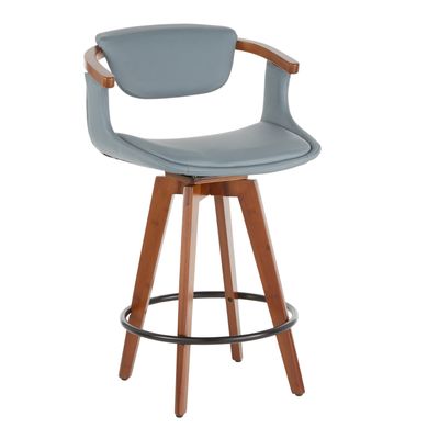 Mid - Century Modern Counter Stool in Walnut Bamboo and Grey Faux