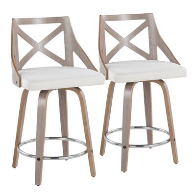 24 Fixed - Height Counter Stool with Swivel in Light Grey Wood and