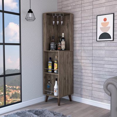 Dark Brown 1 - Drawer 2 - Shelf Corner Bar Cabinet