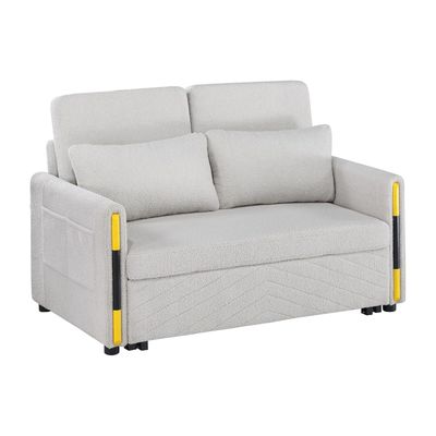 Teddy Velvet Sleeper Loveseat with Dual - Pull Sleeper Design, Beige