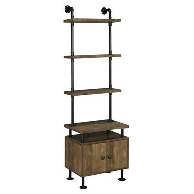 Rustic Oak And Black Side Pier With Open Shelving - Black+Brown Rustic Oak And Black Side Pier With Open Shelving - Black+Brown