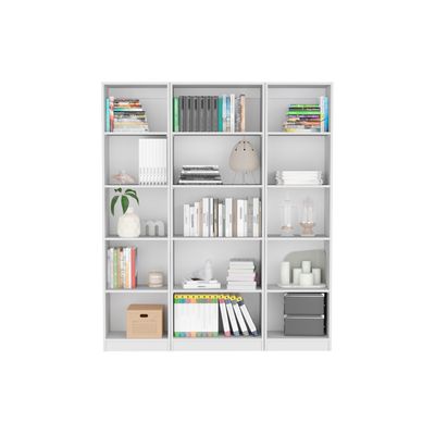 Parwan 3 Piece Living Room Set with 3 Bookcases, White Parwan 3 Piece Living Room Set with 3 Bookcases, White