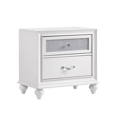 2 Drawers Nightstand with Acrylic Crystal Accents, White