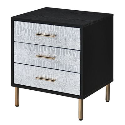 Black, Silver and Gold 3 - Drawer Nightstand with Metal Leg