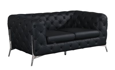 Global United Top Grain 100% Italian Leather Loveseat - Black