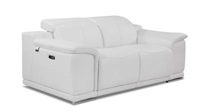 Global United Genuine Italian Leather Power Reclining Loveseat - White