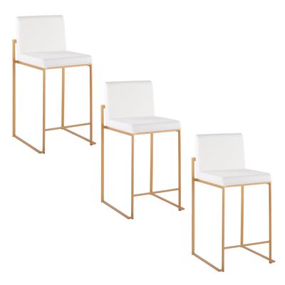 26 Contemporary High Back Counter Stool in Gold Steel and White Velvet