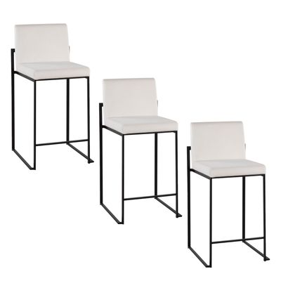 26 Contemporary High Back Counter Stool in Black Steel and White