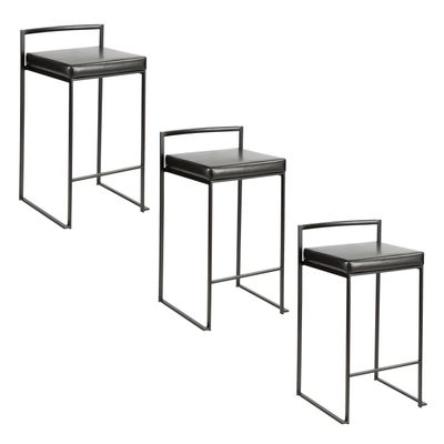 26 Contemporary Stackable Counter Stool in Black Metal with Black Faux
