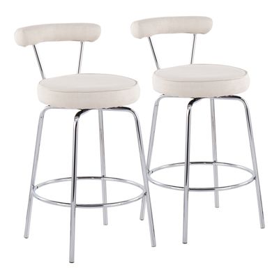 Contemporary Counter Stool in Chrome and Cream Fabric - Set of 2