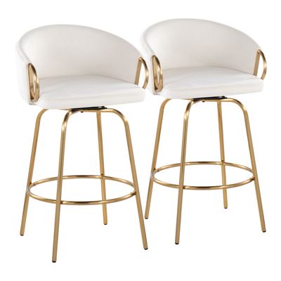 26 Contemporary Counter Stool with Swivel in Gold Metal and Cream