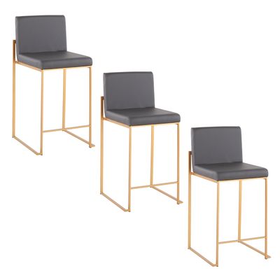 26 Contemporary High Back Counter Stool in Gold Steel and Grey Faux