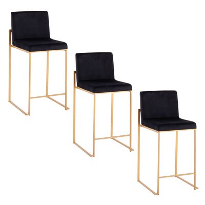 26 Contemporary High Back Counter Stool in Gold Steel and Black Velvet