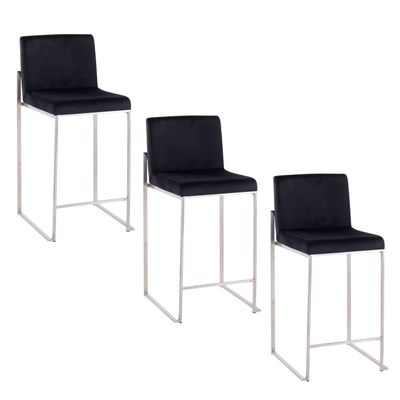26 Contemporary High Back Counter Stool in Stainless Steel and Black