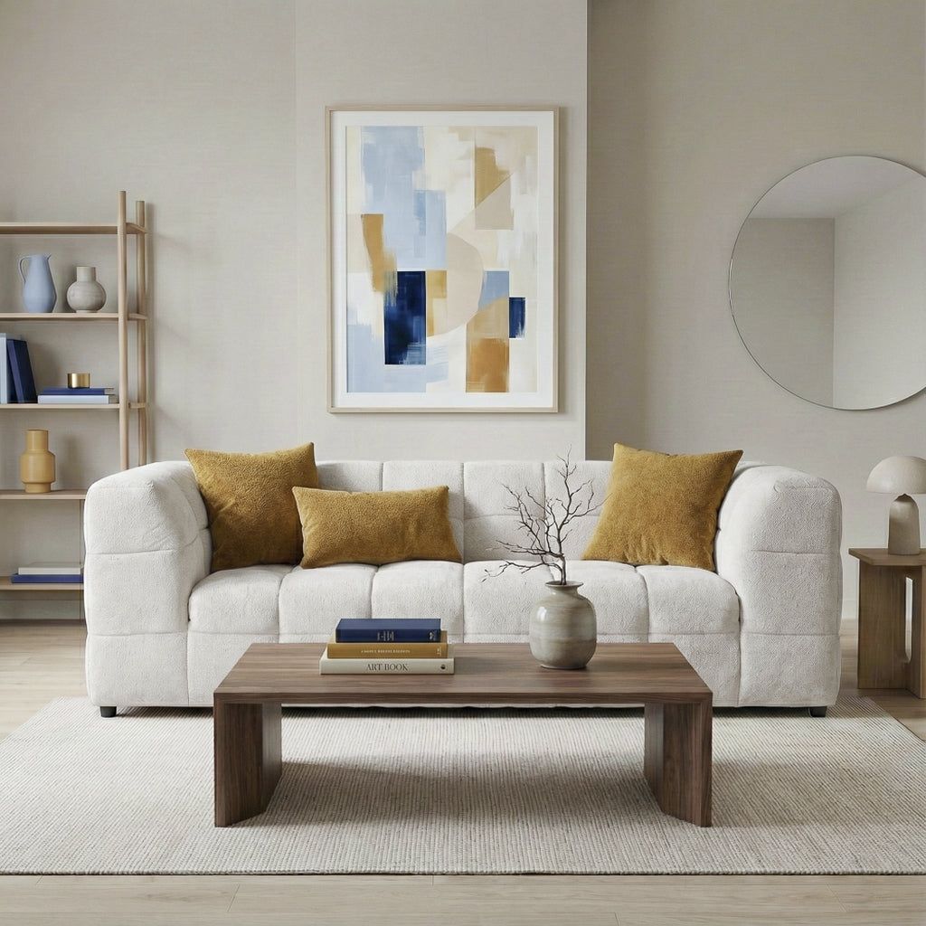 Swain Modern Beige Boucle Sofa Swain Modern Beige Boucle Sofa