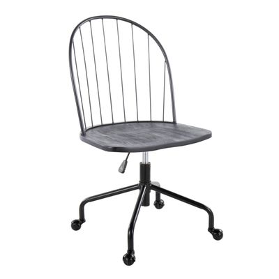 Adjustable High Back Office Chair in Black Metal and Black Wood