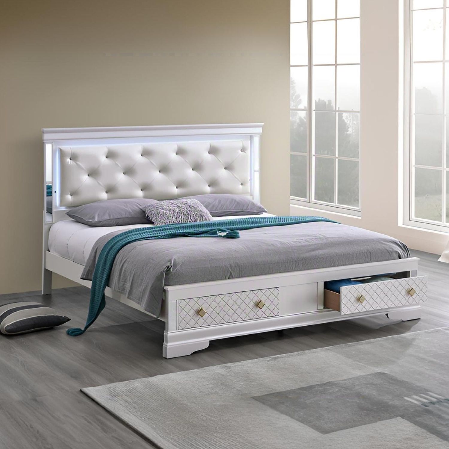 Verona G6735B - KSB King Bed ( Mattress Not Included), Pearl White Verona G6735B - KSB King Bed ( Mattress Not Included), Pearl White