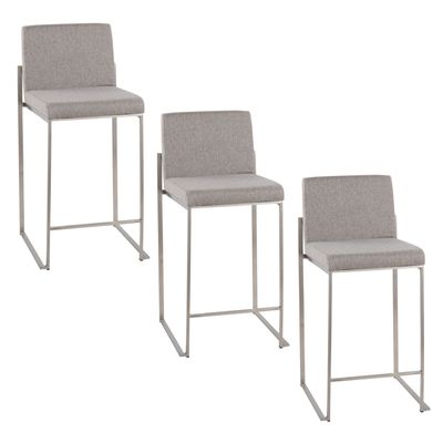 26 Contemporary High Back Counter Stool in Stainless Steel and Grey