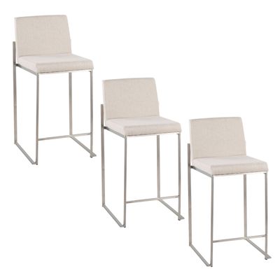 26 Contemporary High Back Counter Stool in Stainless Steel and Beige