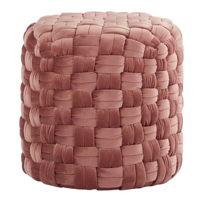 Round 16" Ottoman in Blush k Velvet - Pink