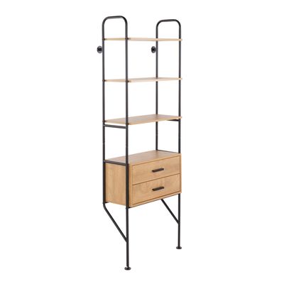 Lean Bookcase in Black Metal and Brown Wood Lean Bookcase in Black Metal and Brown Wood