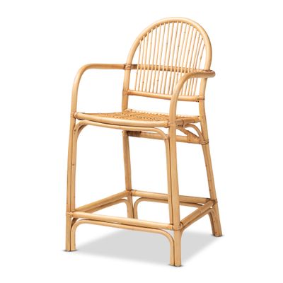 Modern Bohemian Natural Brown Rattan Counter Stool