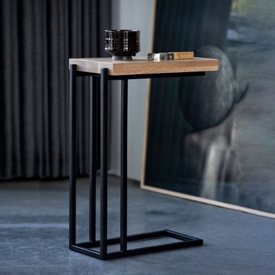 Luka Oak Wood Side Table Large - Black, Oak