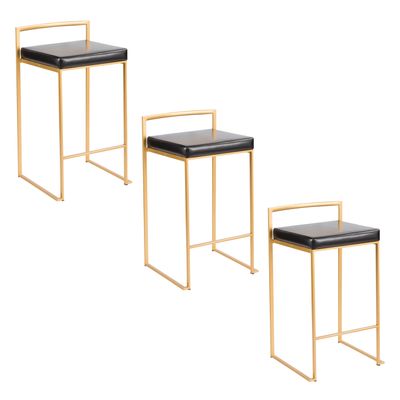 26 Contemporary Counter Stool in Gold Metal with Black Faux Leather