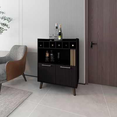 Mathiston Bar Cabinet, Living Room, Black/Light Oak - Black Multi
